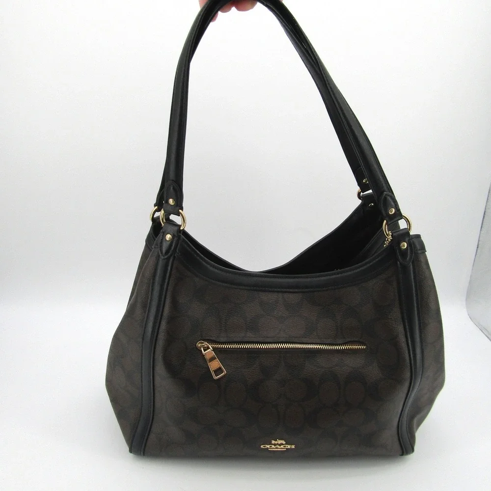 Coach Kristy Shoulder Bag Brown Black Signature Canvas Leather B2291-C6232 Hobo